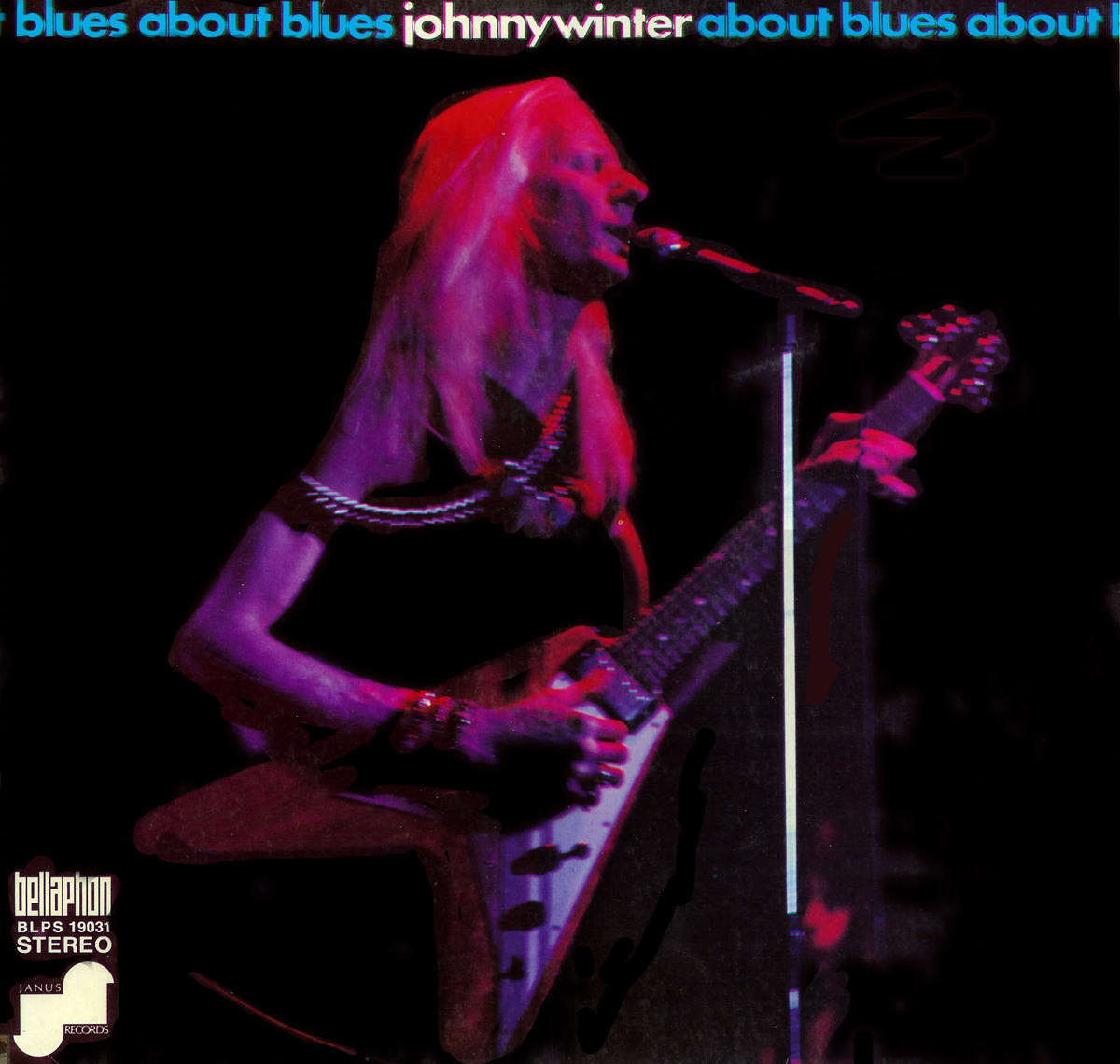 Another release of About Blues, this time the front cover photo shows Johnny playing a Red Gibson Flying V